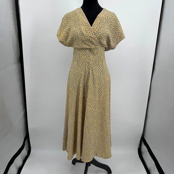 Casual Corner Womens Maxi Dress Yellow Floral Faux Wrap Dress 6 Modest Cottage - Picture 3 of 8
